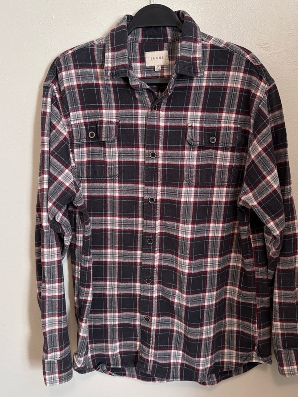 Jachs Men's Black and Red Flannel Button-Up Shirt